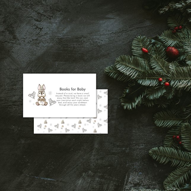 Cartão De Informações Livros de Patins de Gelo do Coelho de Inverno para (Winter Bunny Ice Skate Books For Baby Shower Enclosure Card)