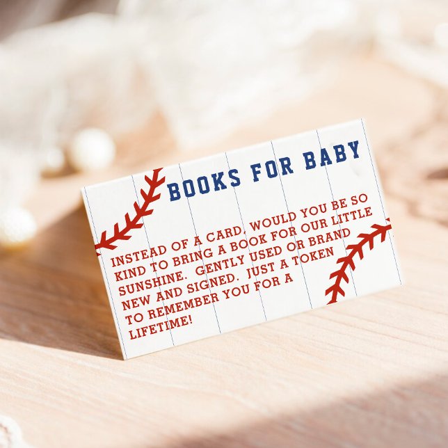 Cartão De Informações Livros de Solicitação de Pinstripe de Baseball par (Baseball Pinstripe Request Books for Baby Shower Enclosure Card)
