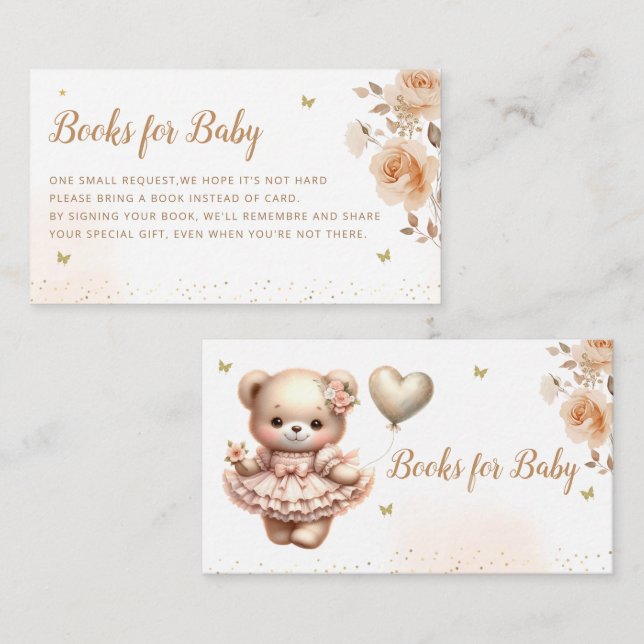 Cartão De Informações Livros de ursinho bonitinho para chá de fraldas (Frente/Verso)