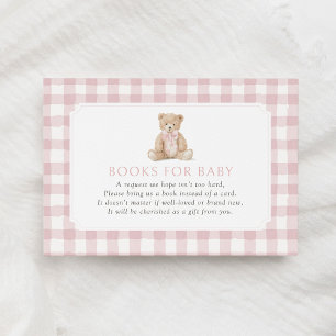 Cartão De Informações Livros de ursinho de gingham rosa para bebê