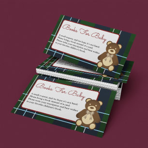 Cartão De Informações Livros de Urso de Pelúcia Xadrez Preppy Para Chá d
