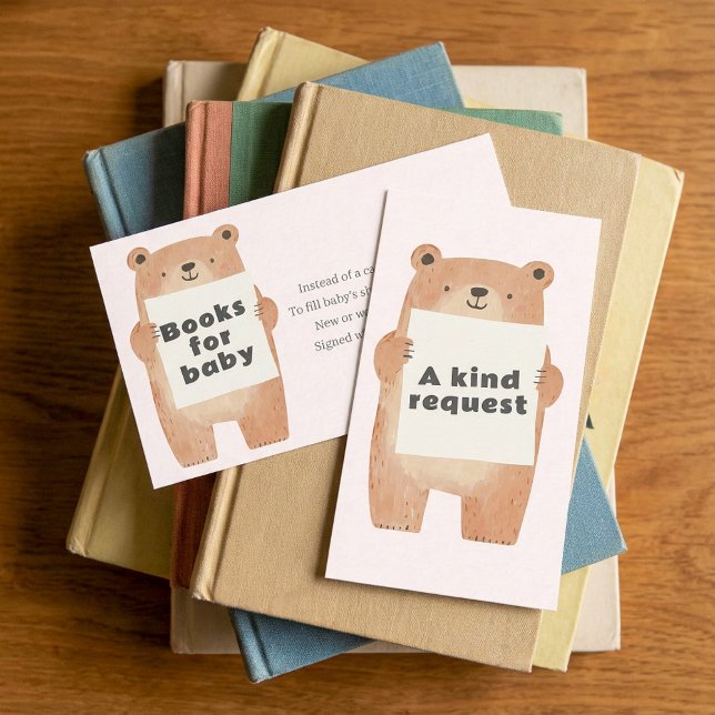 Cartão De Informações Livros de Urso de Teddy Rosa para Pedido de Bebê (Pink teddy Bear Books for baby Request Enclosure Card.)