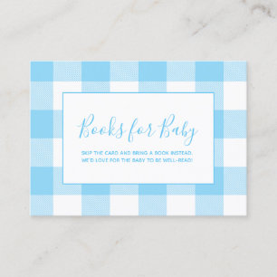 Cartão De Informações Livros de Xadrez Gingham Azul Bebê e Branco para B