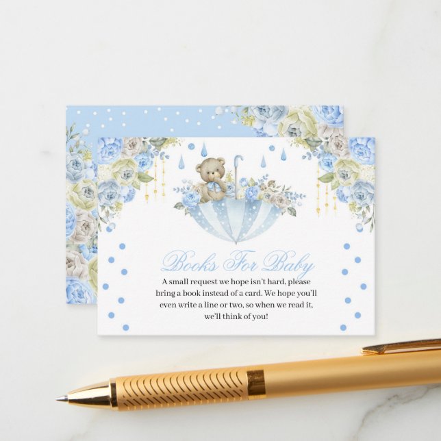 Cartão De Informações Livros do Ursinho do Guarda-Chuva Azul para Bebê (Frente/Verso In Situ)