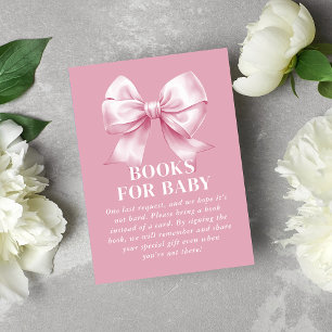 Cartão De Informações Livros Elegantes para Bebê Menina com Laço Rosa