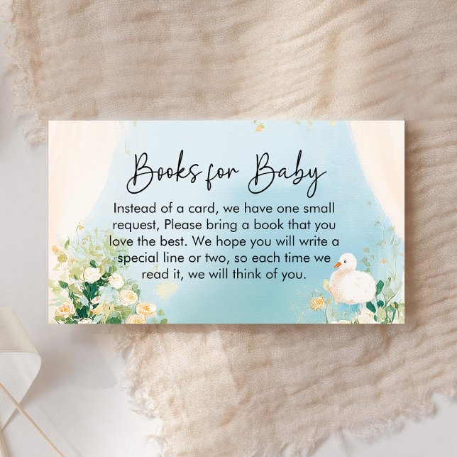 Cartão De Informações Livros Elegantes para Chás de Bebê (Swan Baby Shower Books for Baby Cards)