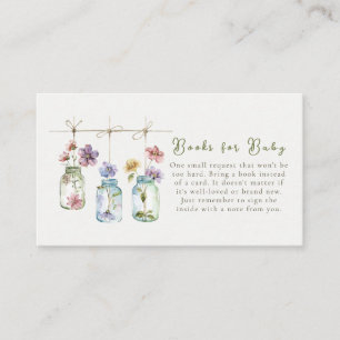 Cartão De Informações Livros em Pote de Vidro de Flores Silvestres de Ja
