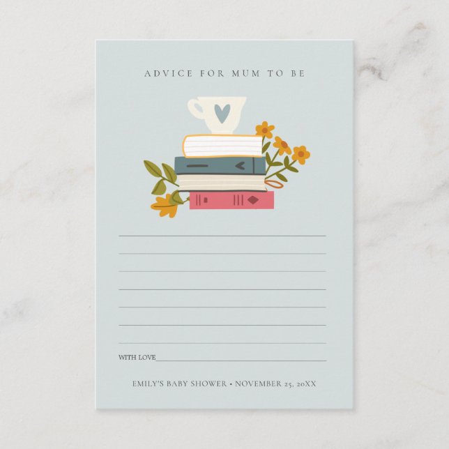 Cartão De Informações Livros Empilhados Floral Conselho Para Chuvada de  (Frente)