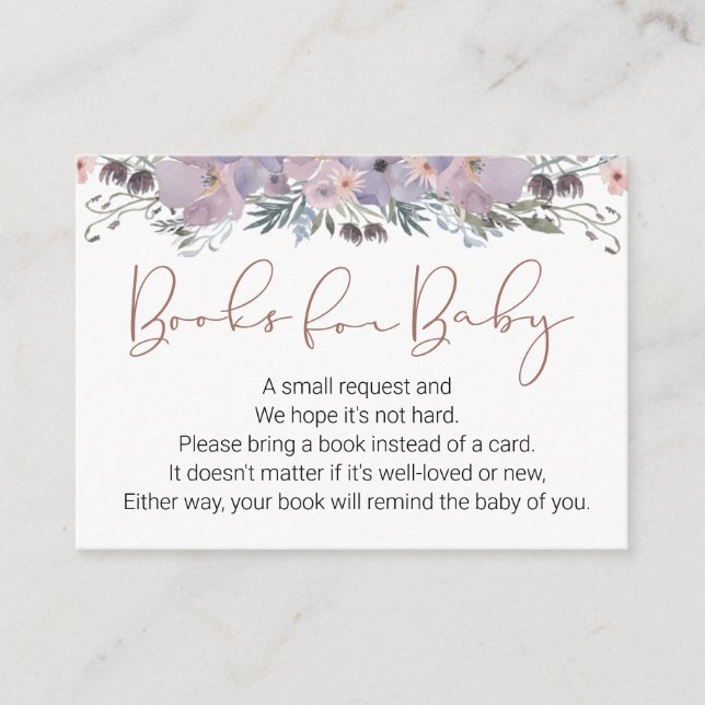 Cartão De Informações LIVROS FLorais A Aquarelas PARA Chá de fraldas (Frente)