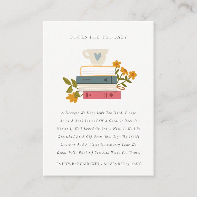 Cartão De Informações Livros Florais De Storybooks Empilhados Para Chá d (Frente)