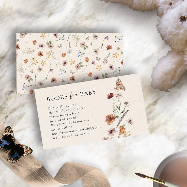 Cartão De Informações Livros Florais para o Chá de fraldas (Floral Books for Baby Shower Enclosure Card with Butterfly by Painted Paperie
)