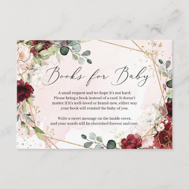 Cartão De Informações Livros geométricos florais de burgundy luxuriante  (Frente)