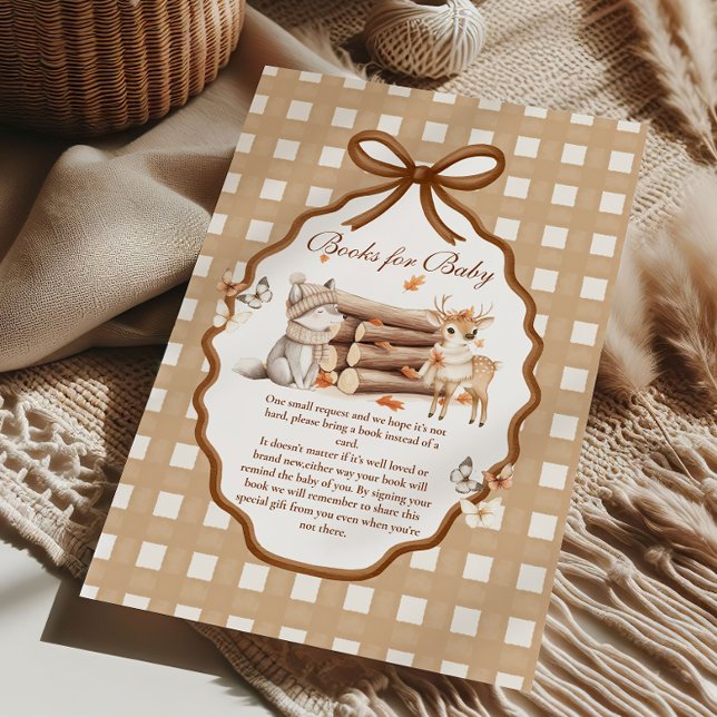 Cartão De Informações Livros Gingham de Chá de fraldas Woodland para Beb (Criador carregado)