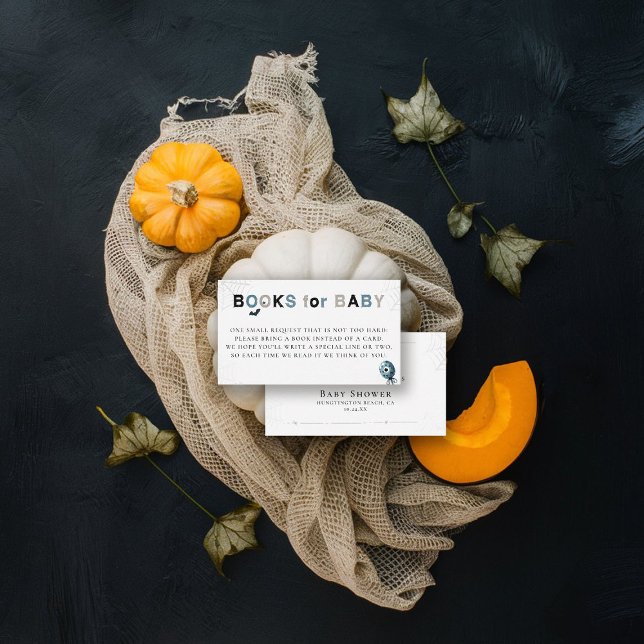 Cartão De Informações Livros Inserir Chá de fraldas Bonito de Halloween  (fall baby shower books insert card we created a monster cute adorable watercolor october november)
