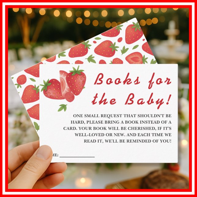 Cartão De Informações Livros para Baby Shower Berry Sweet Strawberry Bab (Criador carregado)