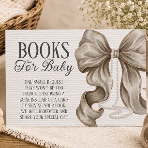 Cartão De Informações Livros para Baby Shower da Menina do Laço Bege