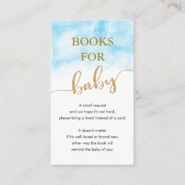 Cartão De Informações Livros Para Bebê Aquarela Azul Brilho Dourado