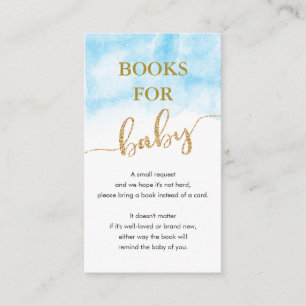 Cartão De Informações Livros Para Bebê Aquarela Azul Brilho Dourado
