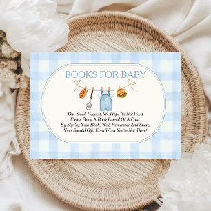 Cartão De Informações Livros para Bebê Baby-Q Azul Xadrez para Chás de B