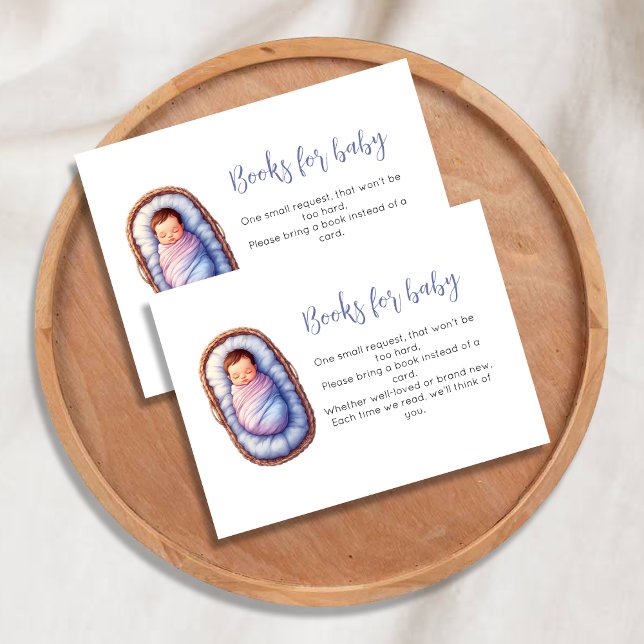 Cartão De Informações Livros para Bebê | Bebê no Chá de fraldas (Baby in Basket Books for Baby Baby Shower Enclosure Card)