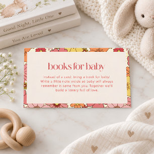 Cartão De Informações Livros para Bebê Boho Retro Groovy Floral Rosa Men