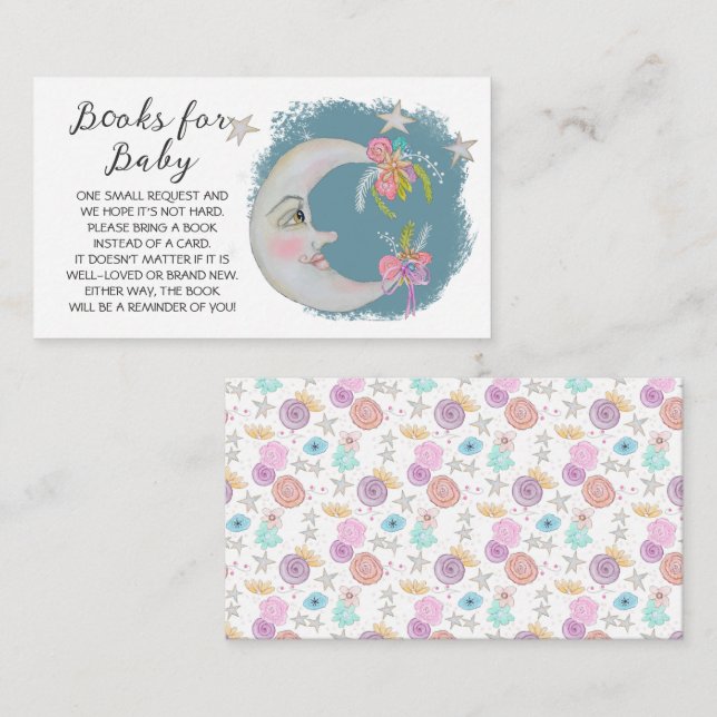 Cartão De Informações Livros Para Bebê Celestial Lua Estrelas Flores Chá (Frente/Verso)