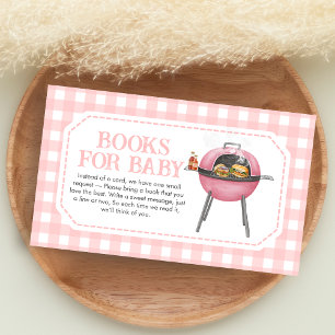 Cartão De Informações Livros para Bebê Churrasco Hambúrguer Rosa Festa d
