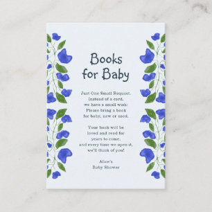 Cartão De Informações Livros para Bebê Chuveiro Floral Fofo Azul