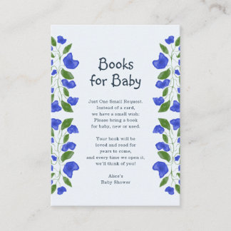 Cartão De Informações Livros para Bebê Chuveiro Floral Fofo Azul