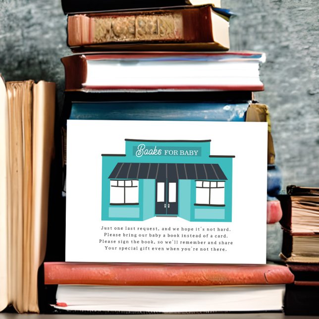 Cartão De Informações Livros Para Bebê Construindo Chá de fraldas Azul (Criador carregado)