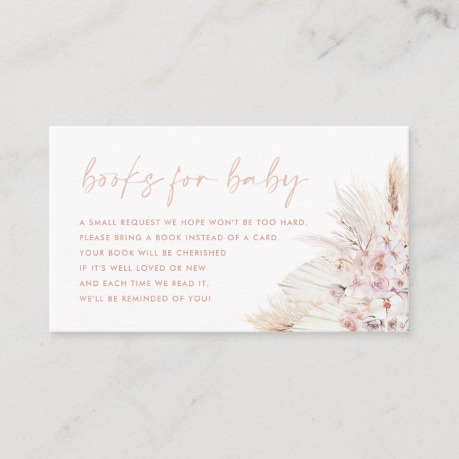 Cartão De Informações Livros Para Bebê De Grama Rosa Pampas (Frente)