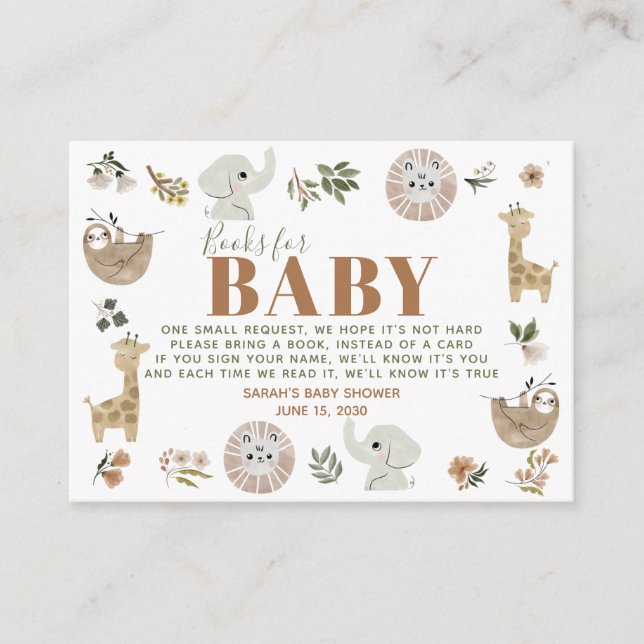 Cartão De Informações Livros Para Bebê Do Safari (Frente)