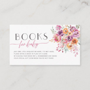 Cartão De Informações Livros para Bebê   Floral Aquarela Rosa Claro