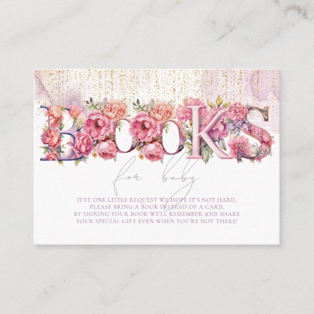Cartão De Informações Livros para Bebê Floral Rosa Dourada (Frente)