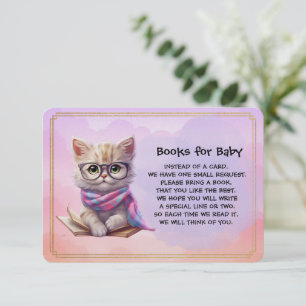Cartão De Informações Livros para Bebê Gatinho Fofo Lendo um Livro