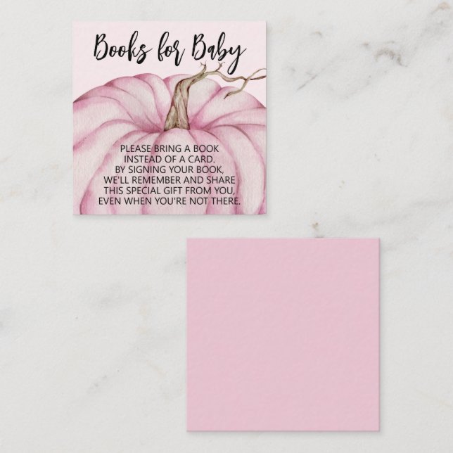 Cartão De Informações Livros para Bebê Menina de Abóbora Rosa no Chá de  (Frente/Verso)