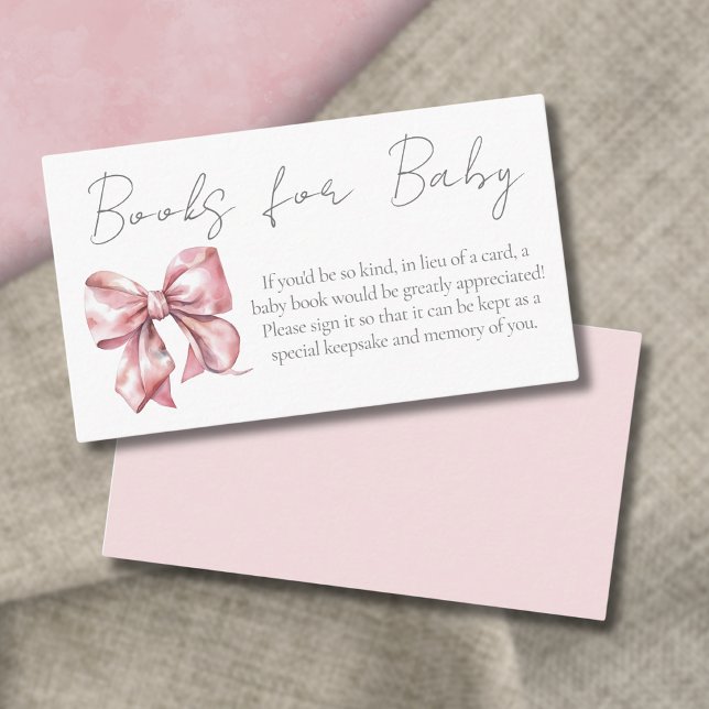 Cartão De Informações Livros para Bebê no Chá de Bebê com Laço Rosa (Pink Bow Baby Shower Books For Baby Enclosure Card)