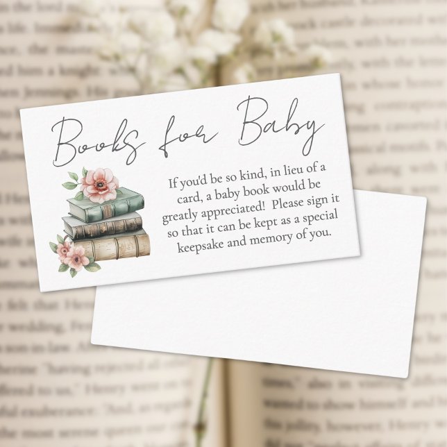 Cartão De Informações Livros Para Bebê Novo Capítulo Chá de fraldas Flor (Books For Baby New Chapter Floral Baby Shower Enclosure Card)