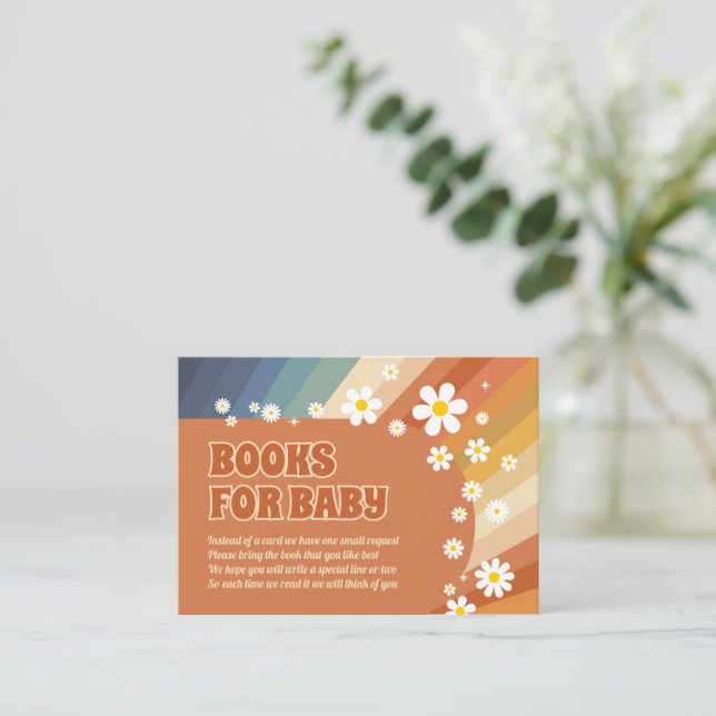 Cartão De Informações Livros Para Bebê Retro Rainbow Hippie Daisy (Em pé/Frente)