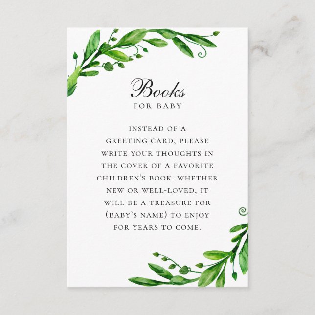 Cartão De Informações Livros para bebê. Traga um pedido de livro. Verdur (Frente)