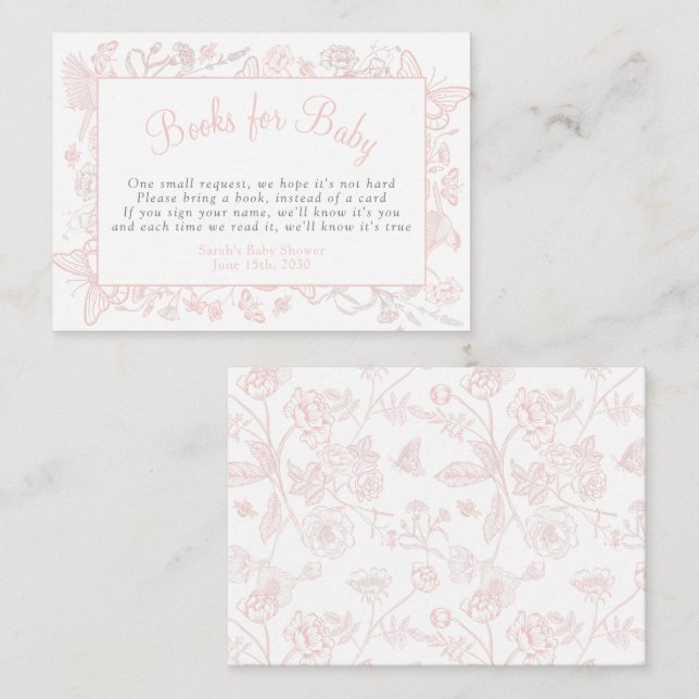 Cartão De Informações Livros para Bebê Uma Pequena Borboleta Rosa Chá de (Frente/Verso)