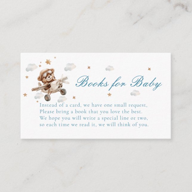 Cartão De Informações Livros para Bebê! Urso de Teddy e Avião (Frente)