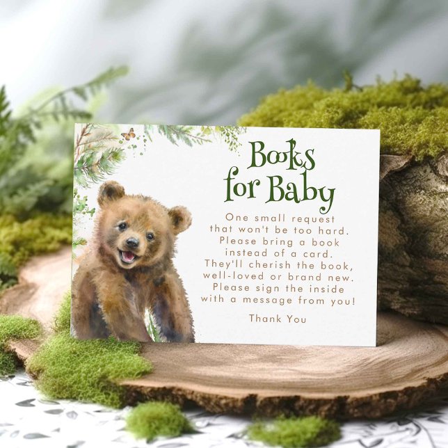Cartão De Informações Livros para Bebê Urso Pequeno e Madeira (Woodland Bear Books For Baby Baby Shower Request Card)