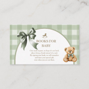 Cartão De Informações Livros para Bebê Urso Teddy Elegante Xadrez Verde