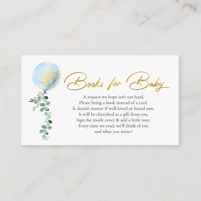 Cartão De Informações Livros para bébés-bébés-balões-azuis eucalipto (Frente)