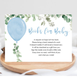 Cartão De Informações Livros para bébés-bébés-balões-azuis eucalipto