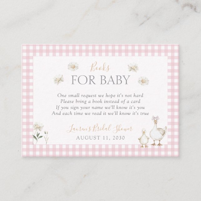 Cartão De Informações Livros para Bobo de Bebê Ganso Cujo Chá Rosa (Frente)