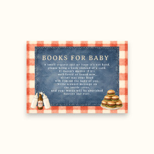Cartão De Informações Livros Para Chá de Bebê Xadrez Denim Hambúrguer