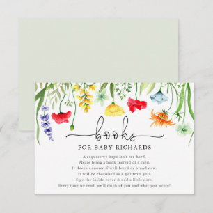 Cartão De Informações Livros para chá de fraldas de flores silvestres c