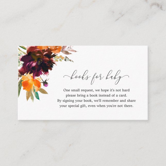 Cartão De Informações Livros para Chá de fraldas Floral de Bebê (Frente)